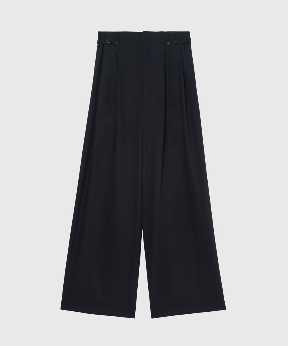 DÉPAREILLÉ WOOL NYLON GABARDINE WAIST BELT PANTS / ウールナイロンギャバジンウエストベルトパンツ ネイビー