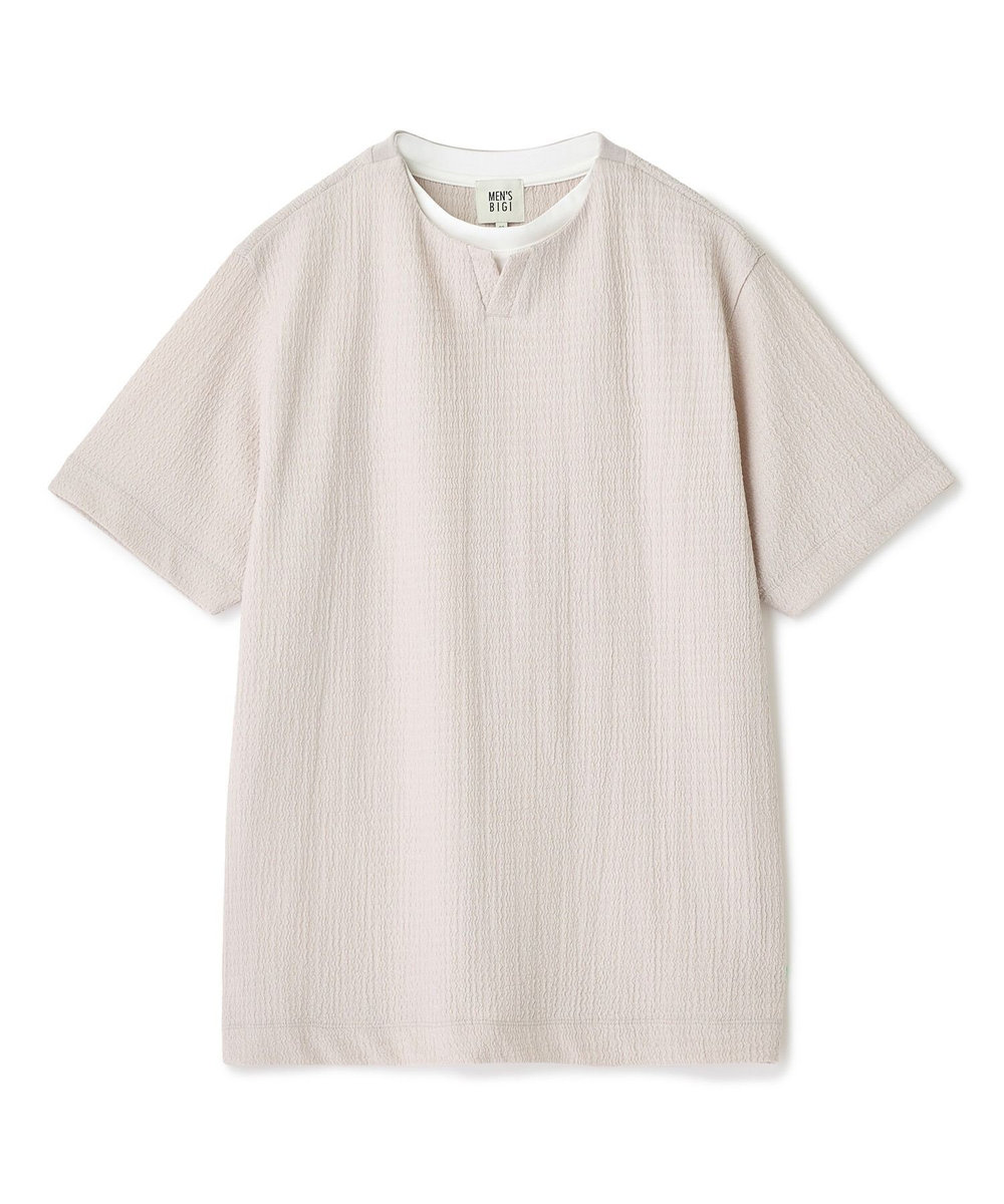 MEN'S BIGI フェイクレイヤードキーネック半袖Tシャツ グレー