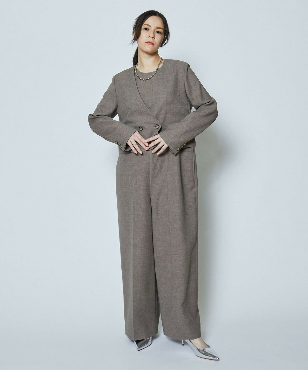 feerique 麻調メッシュノーカラーショートジャケット ベージュ