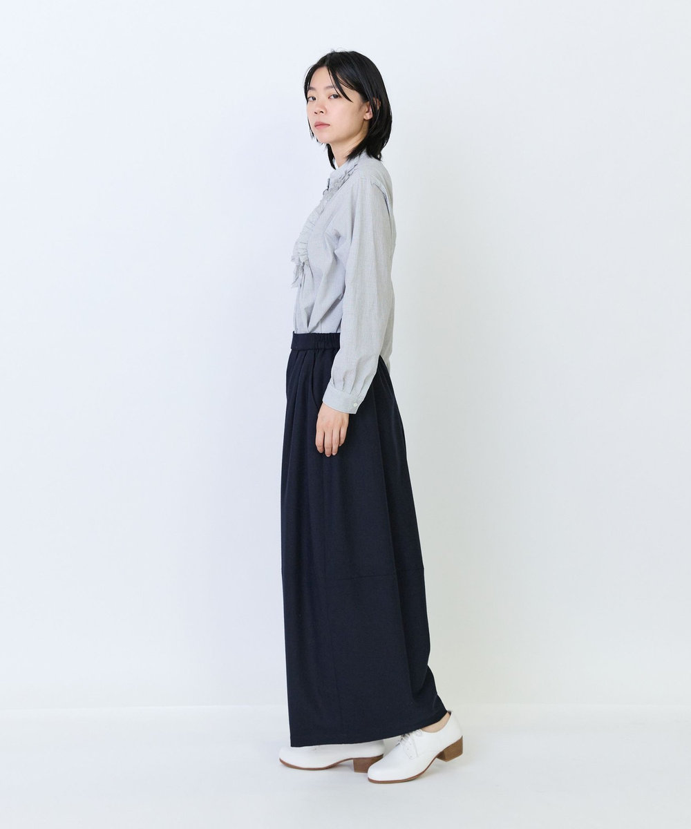 LOISIR ウール混ツイードボトルシルエットパンツ ネイビー
