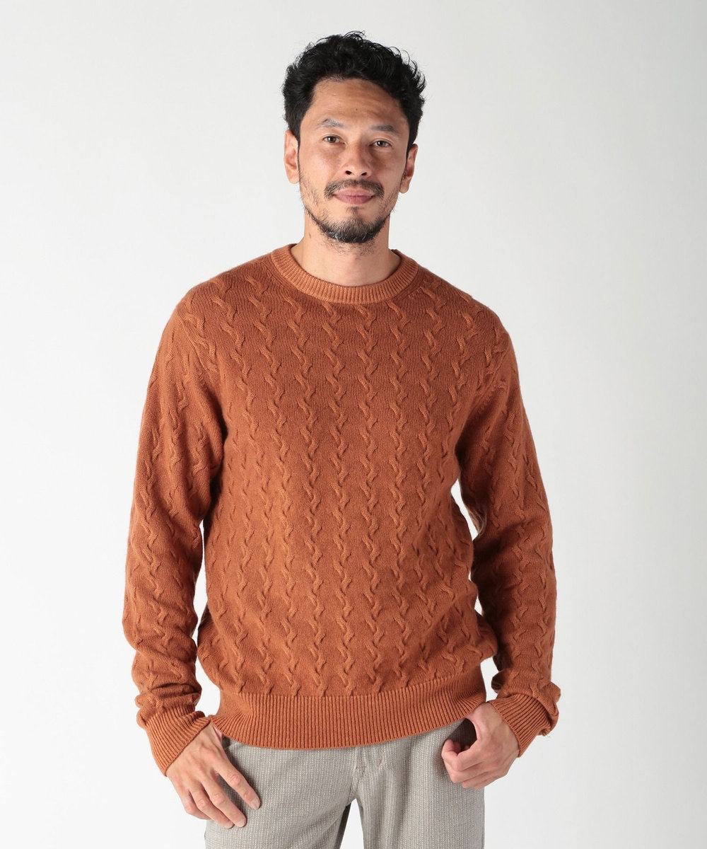 MEN'S BIGI 5G スノー加工ケーブルクルーニット オレンジ