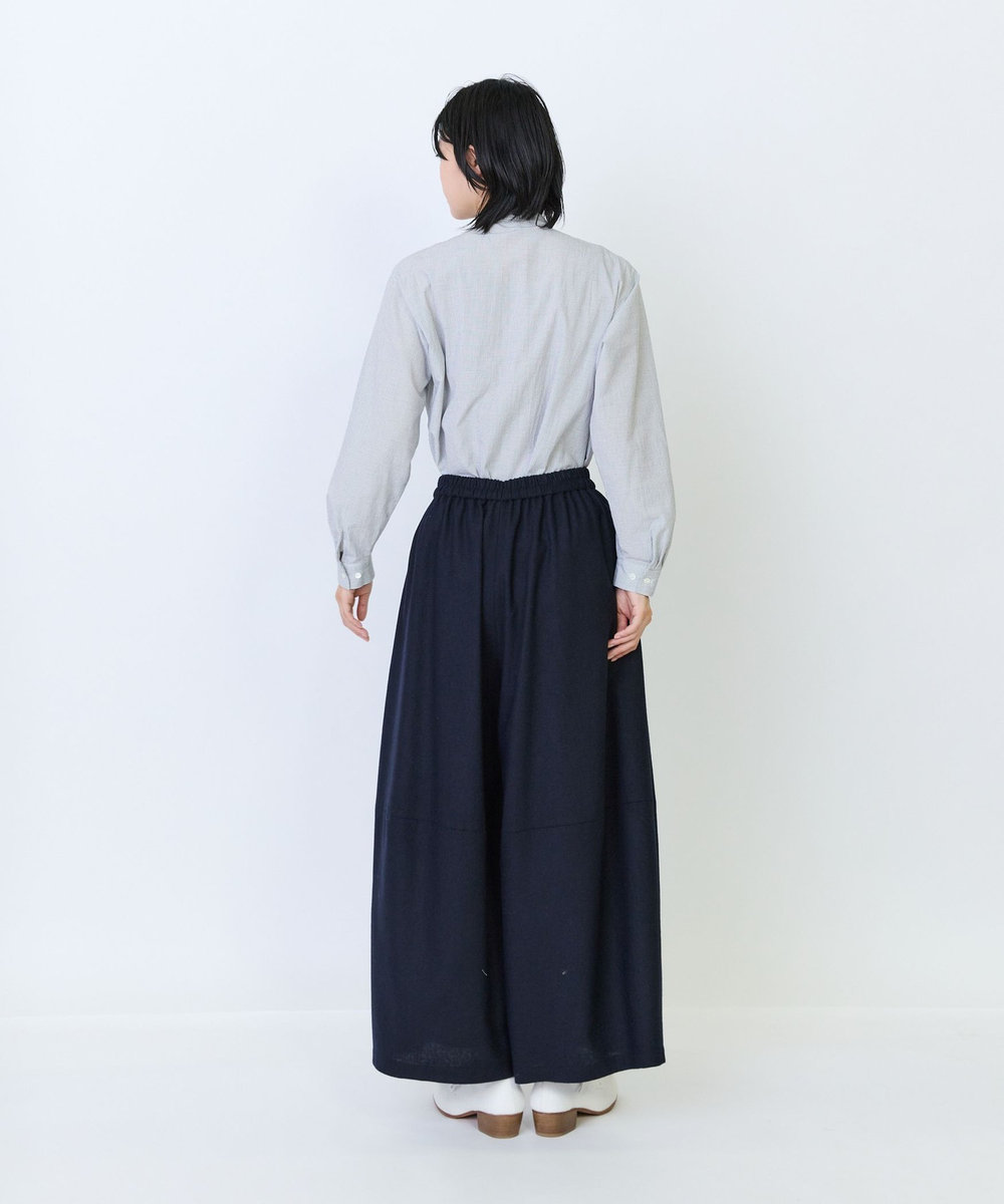 LOISIR ウール混ツイードボトルシルエットパンツ ネイビー