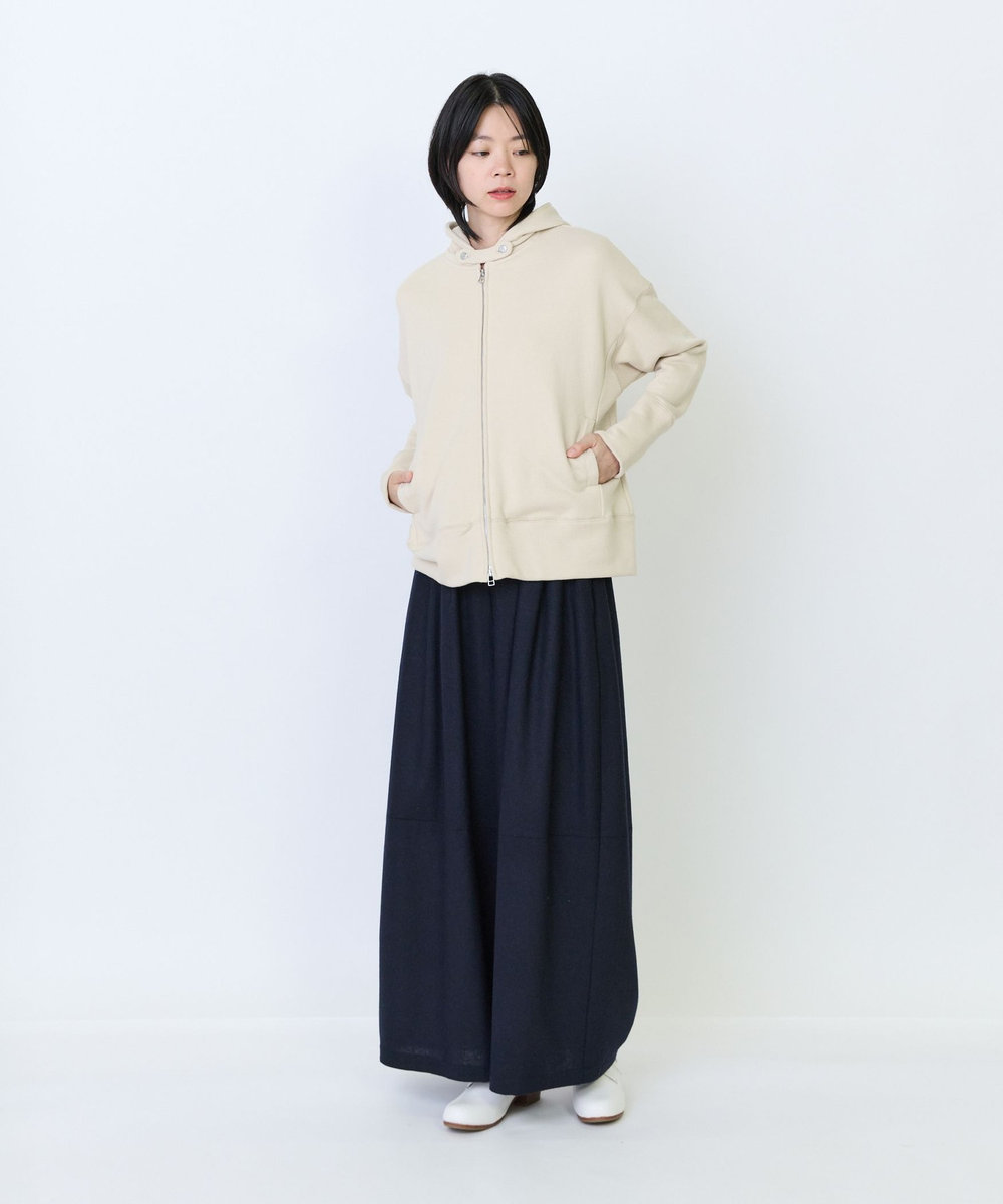 LOISIR ウール混ツイードボトルシルエットパンツ ネイビー