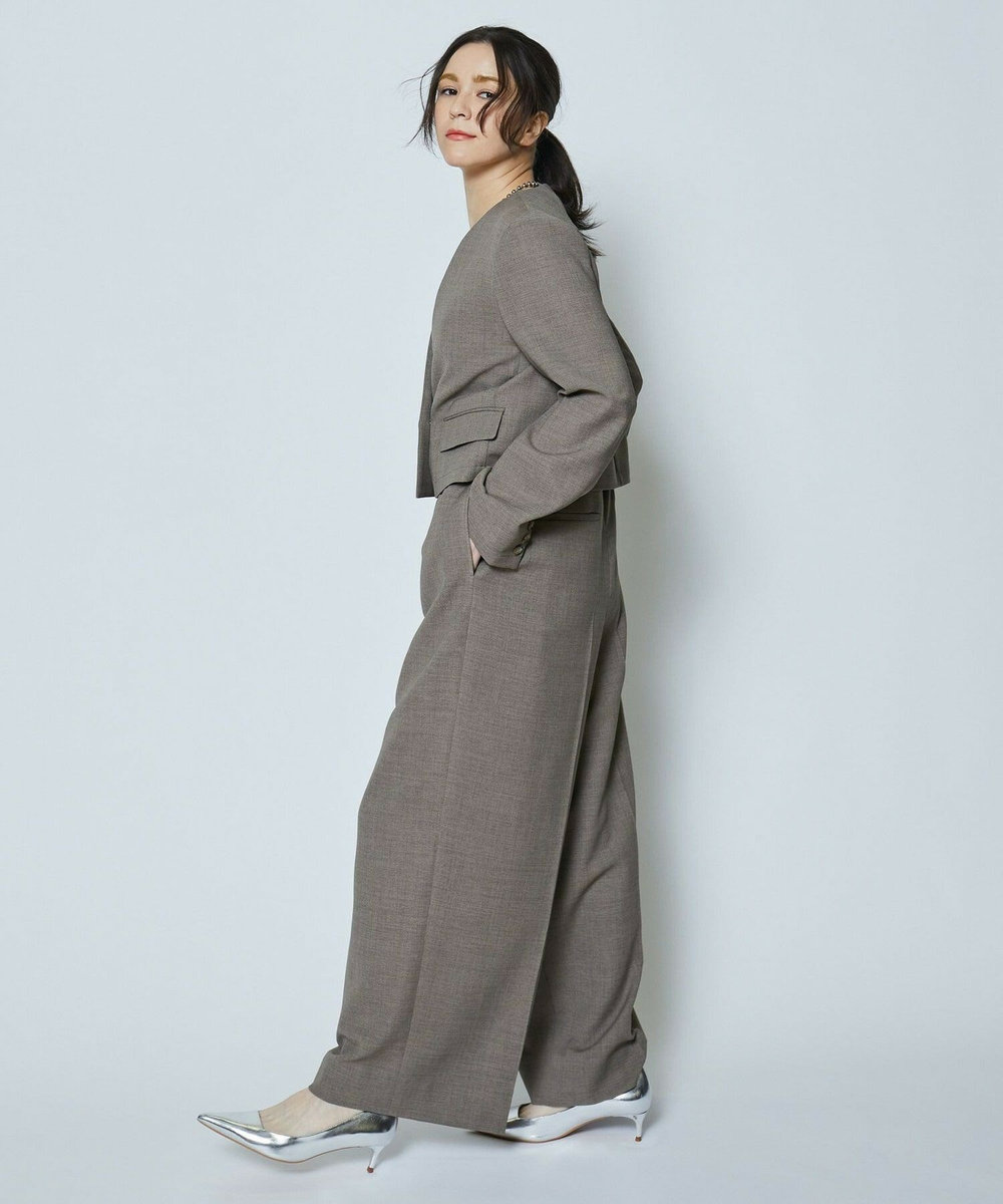 feerique 麻調メッシュノーカラーショートジャケット ベージュ