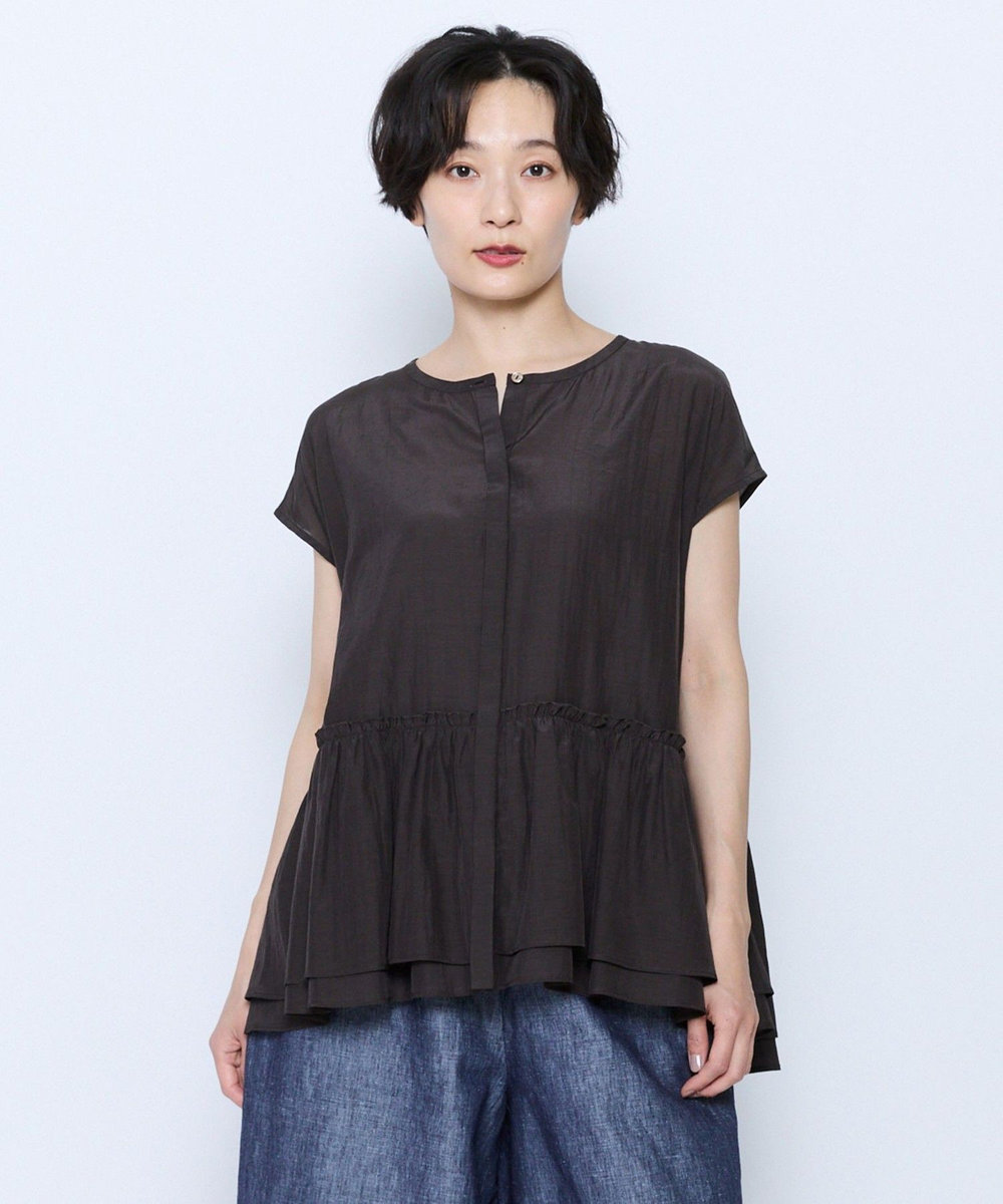 feerique feerique トリアセローンギャザーブラウス ダークブラウン