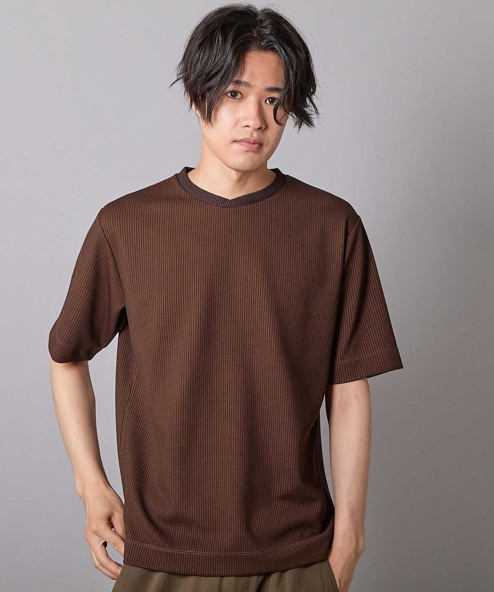 UNION STATION ジャガードストライプTシャツ ブラウン