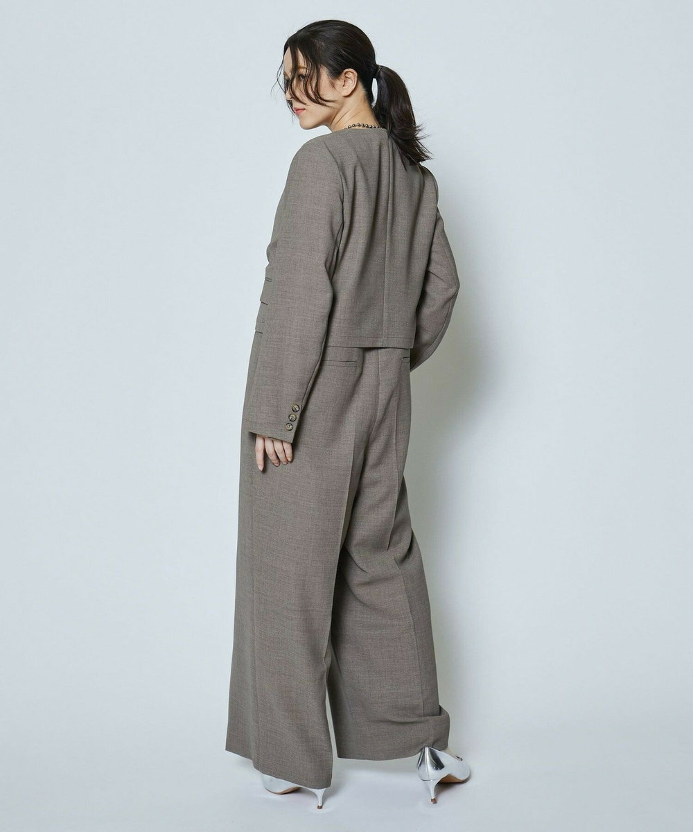 feerique 麻調メッシュノーカラーショートジャケット ベージュ