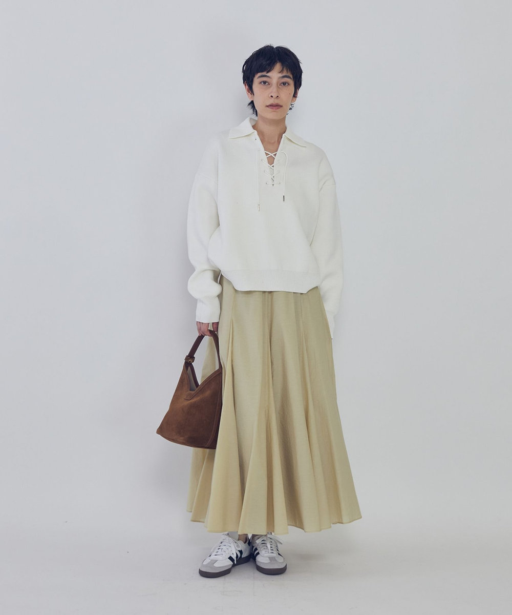 1er Arrondissement レースアップポロニットプルオーバー オフホワイト