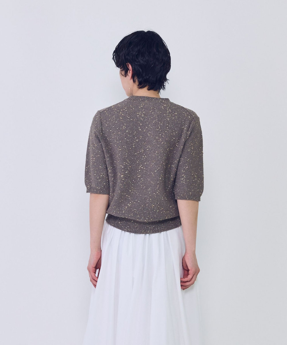 1er Arrondissement ラメノットコットンハーフスリーブニット グレイッシュベージュ