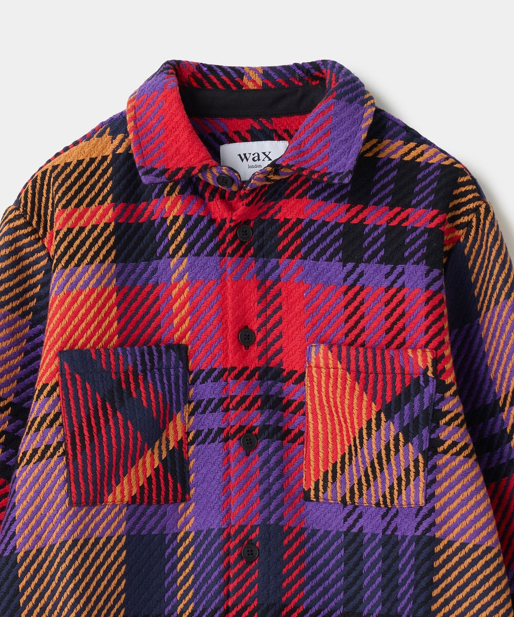 MEN'S BIGI wax london Whiting Purple And Red Bold Check Overshirt パープル