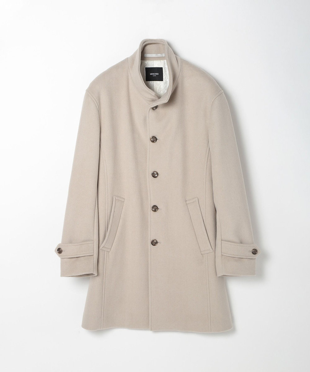 MEN'S BIGI スーパー140ウールビーバーヘリンボーンコート ベージュ
