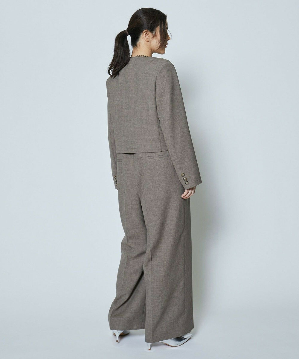 feerique 麻調メッシュノーカラーショートジャケット ベージュ