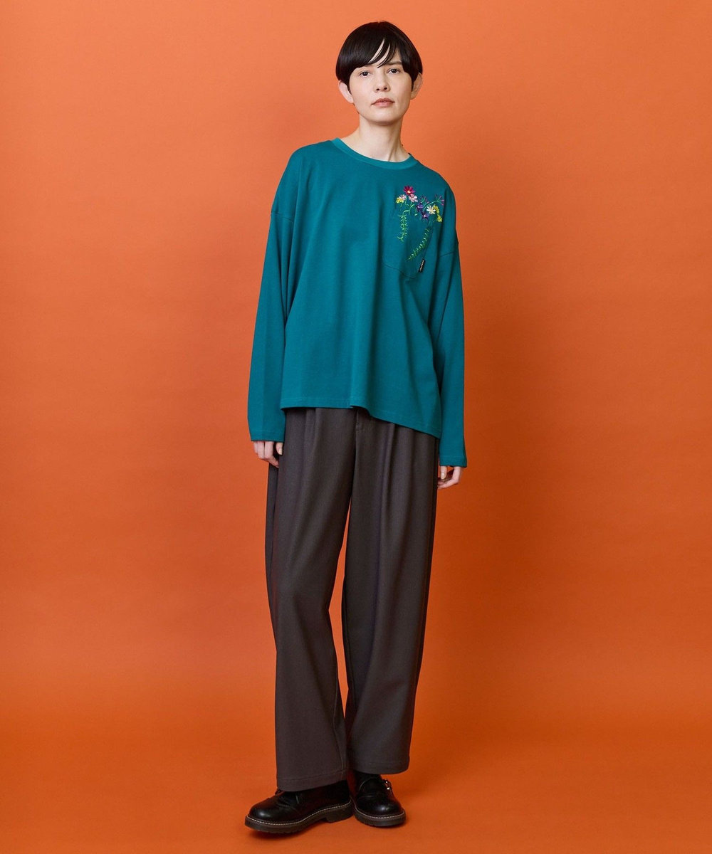 FRAPBOIS フラワーポケットロングTシャツ エメラルド