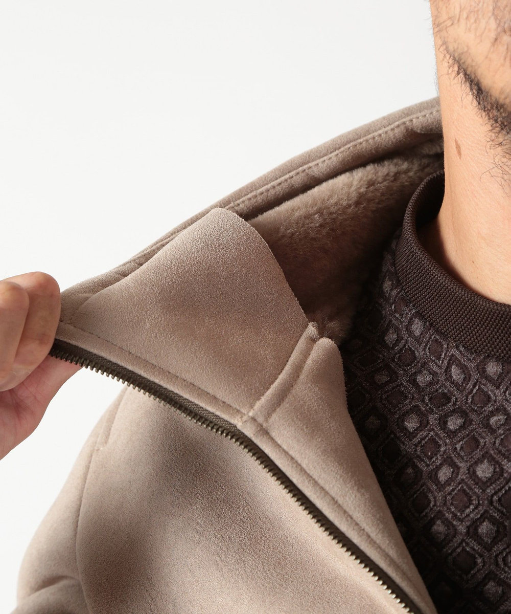 MEN'S BIGI テックレザームートンパーカー ベージュ