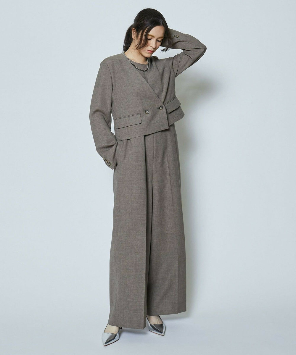 feerique 麻調メッシュノーカラーショートジャケット ベージュ