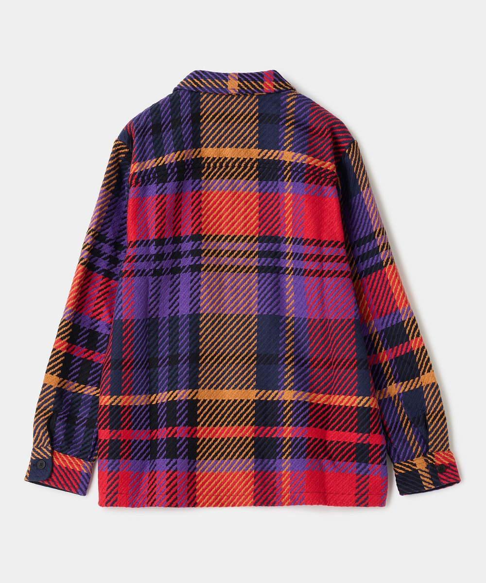 MEN'S BIGI wax london Whiting Purple And Red Bold Check Overshirt パープル