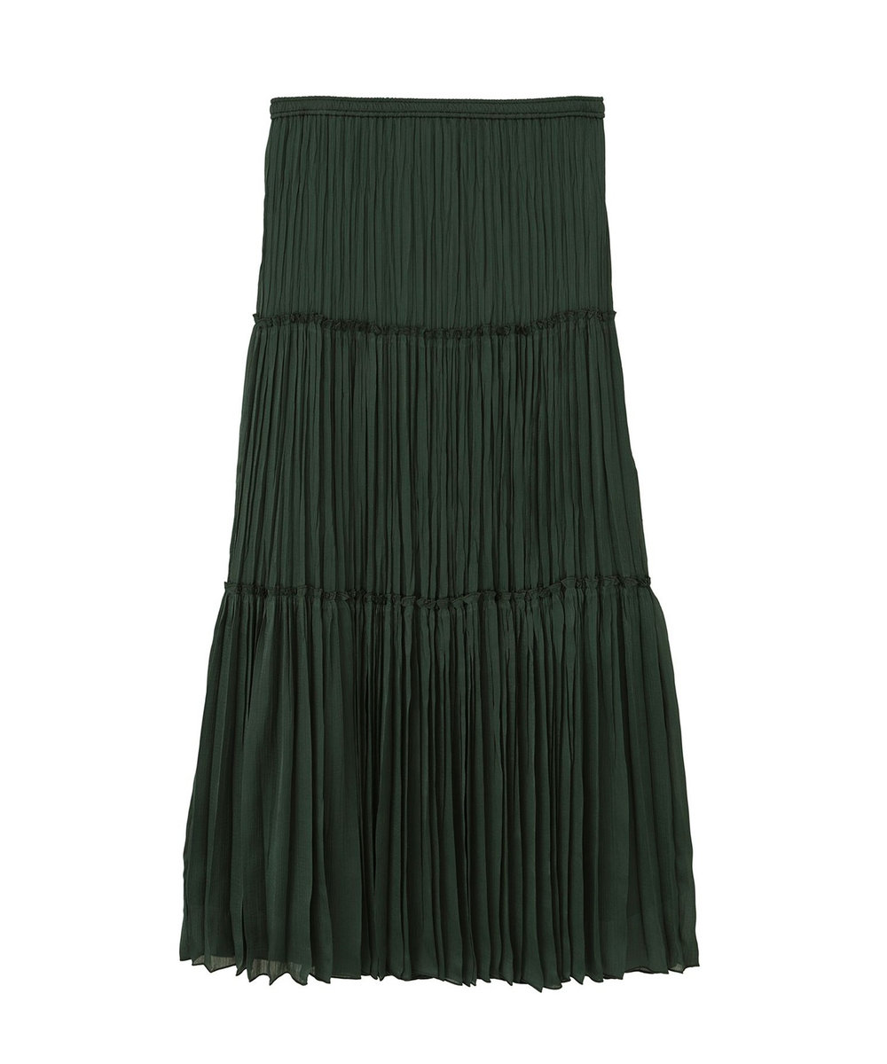 1er Arrondissement 楊柳サテンティアードプリーツスカート グリーン
