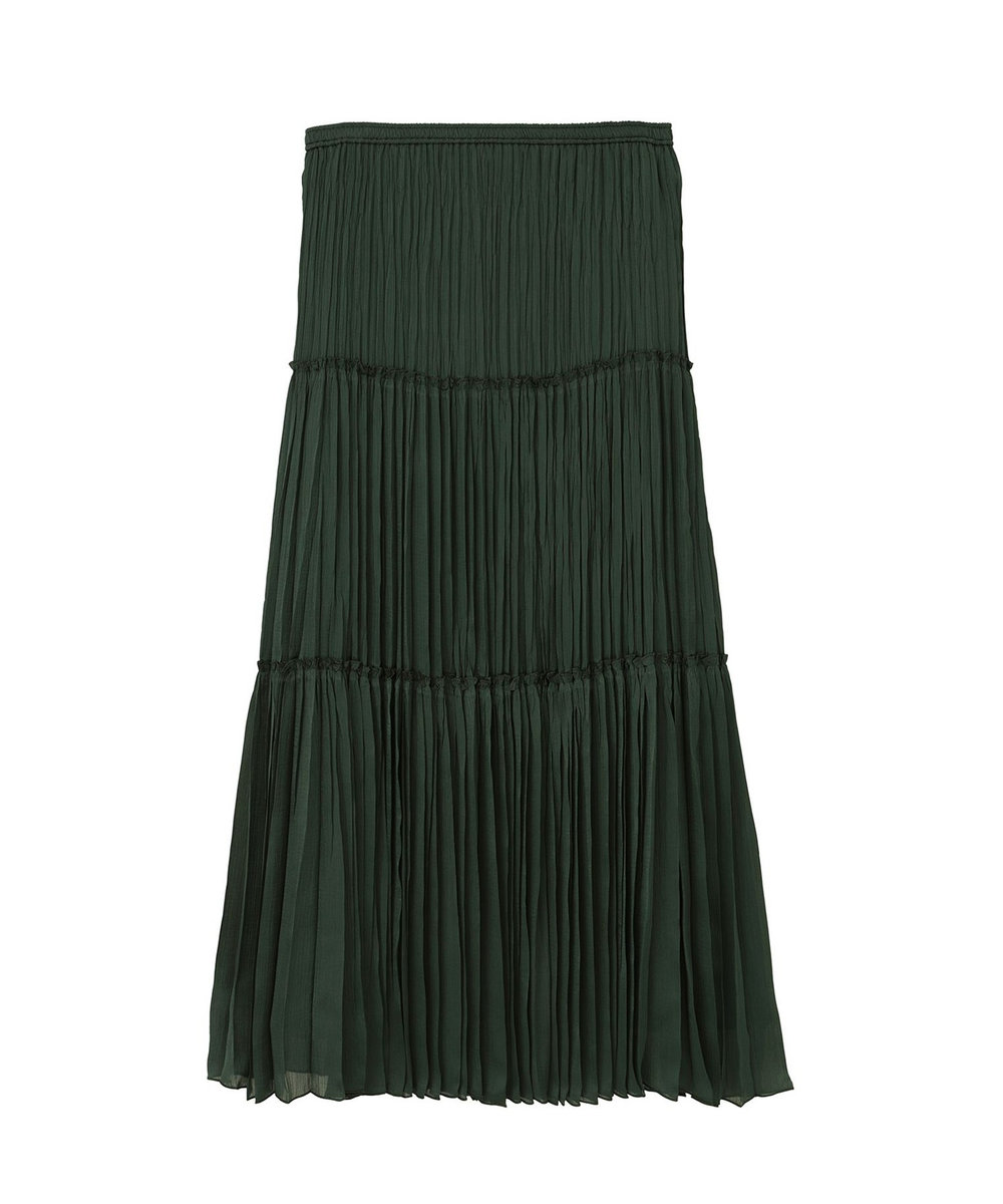 1er Arrondissement 楊柳サテンティアードプリーツスカート グリーン