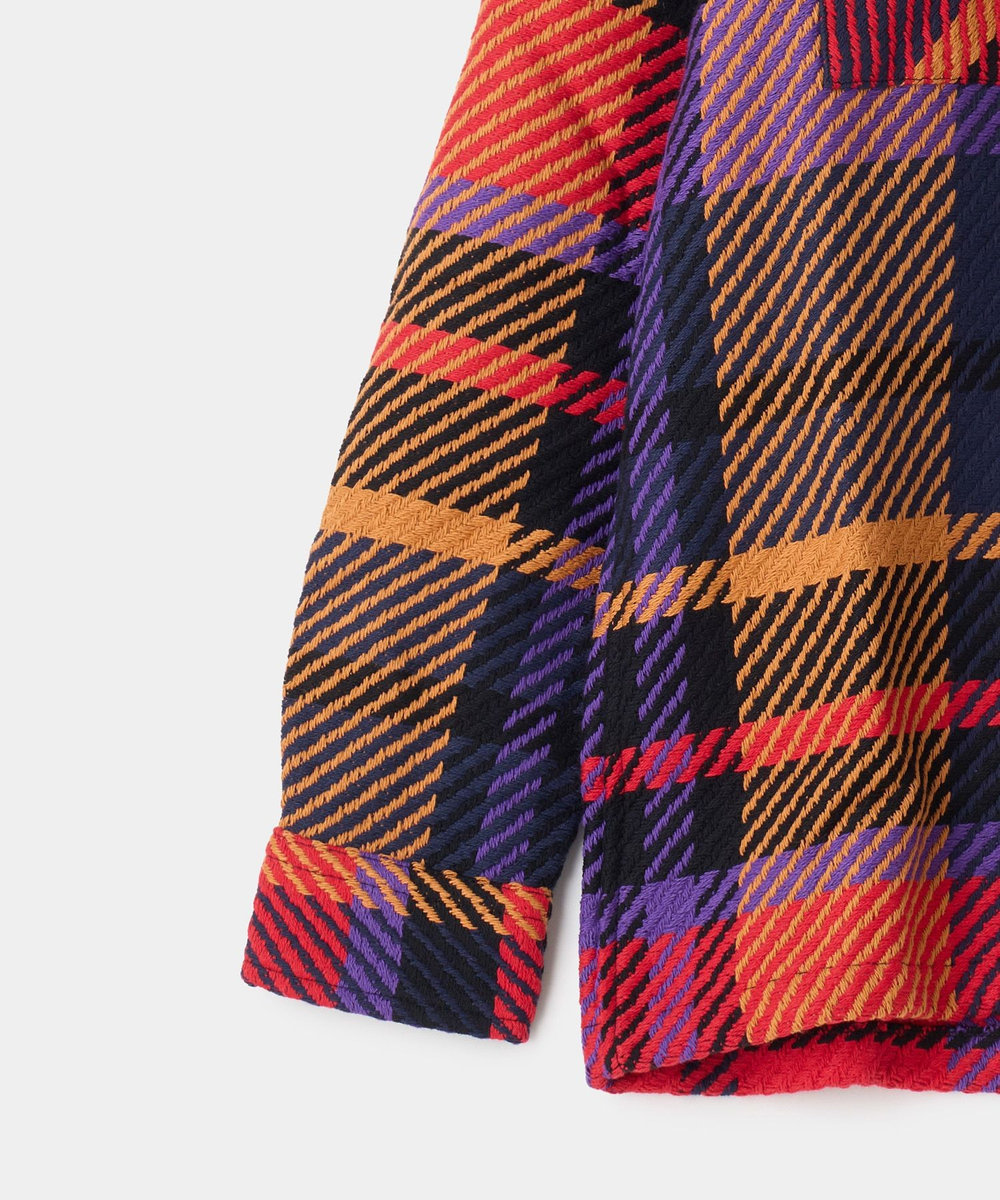 MEN'S BIGI wax london Whiting Purple And Red Bold Check Overshirt パープル