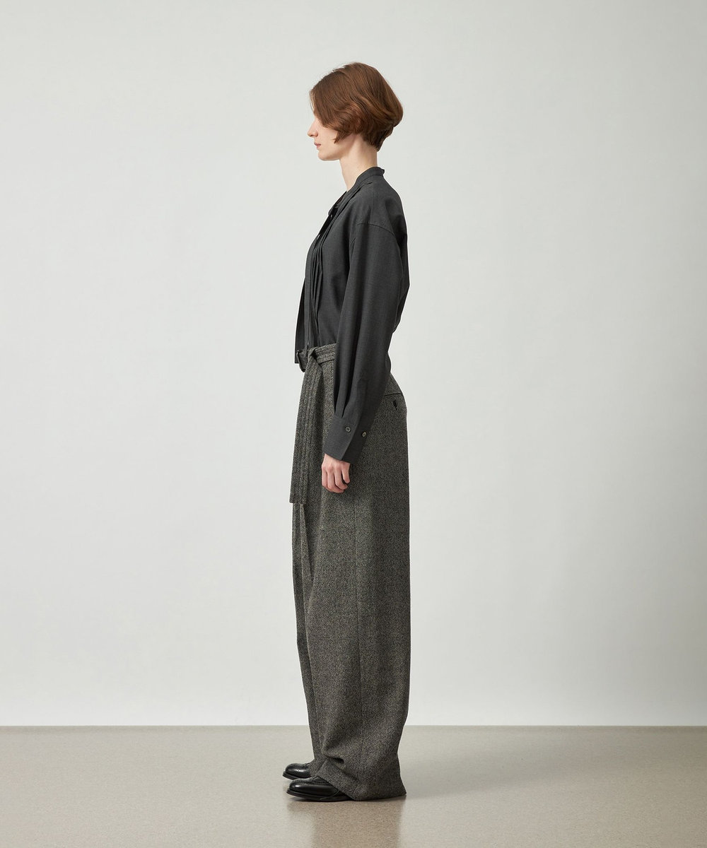 DÉPAREILLÉ WOOL SLUB BELTED PANTS / ウールスラブベルテッドパンツ グレー