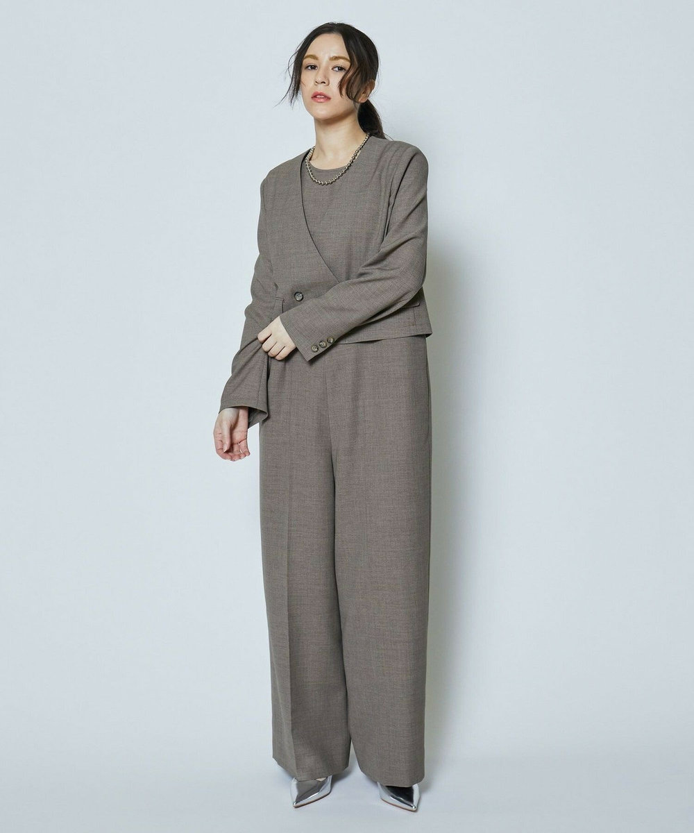 feerique 麻調メッシュノーカラーショートジャケット ベージュ