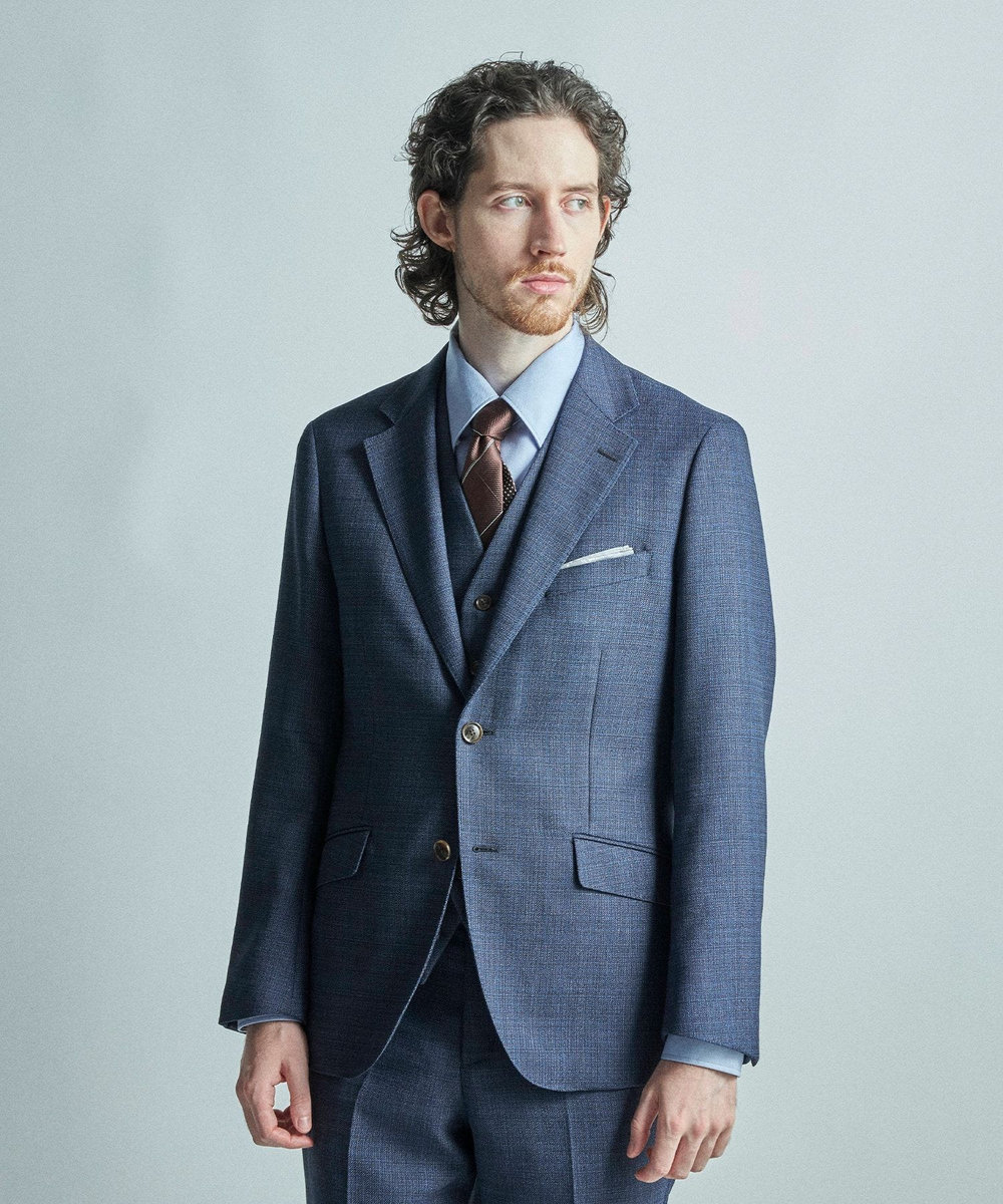 MEN'S BIGI ミックスヤーン/ホップサックテーラードジャケット ネイビー