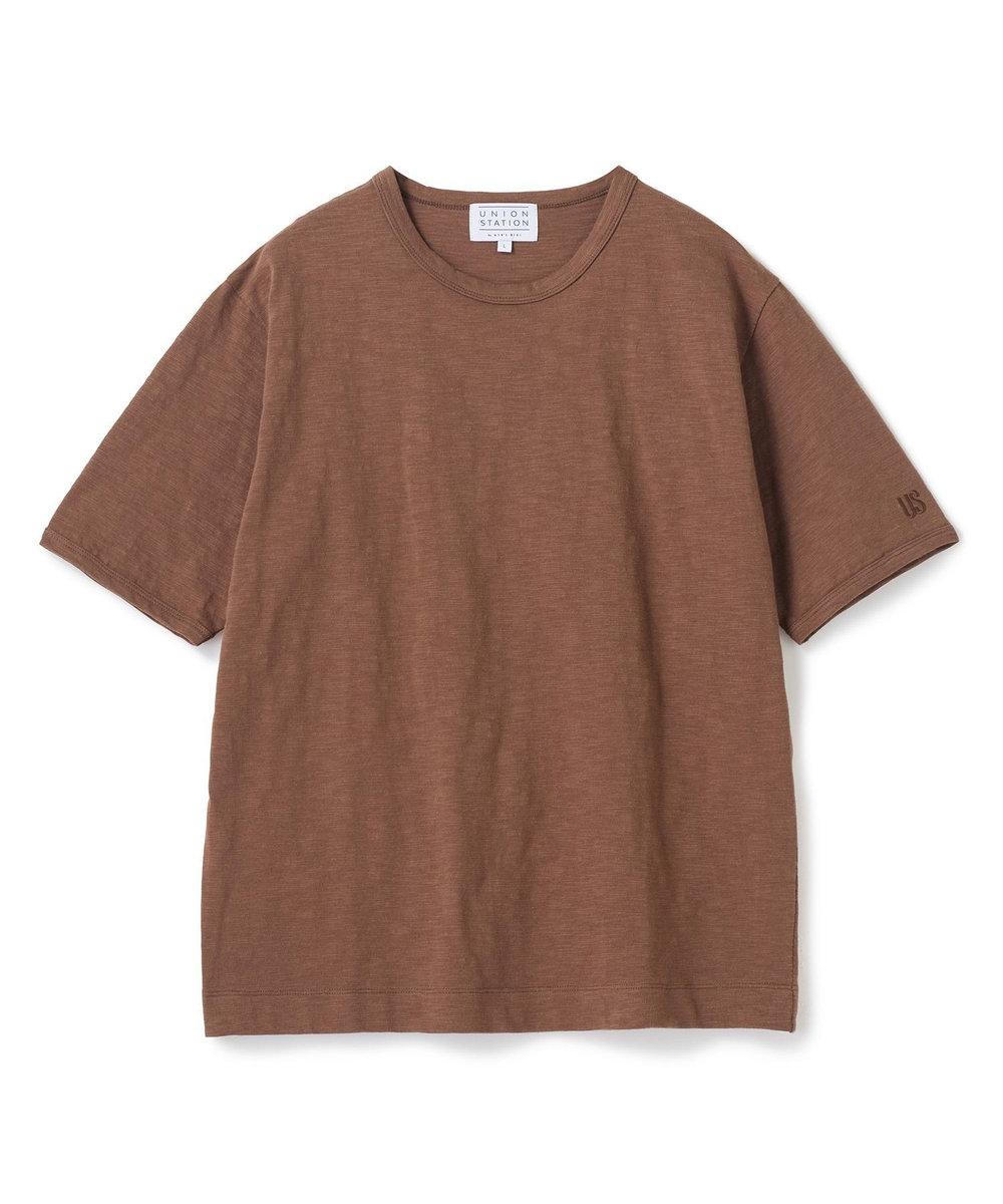 UNION STATION スラブ天竺袖刺繍Tシャツ ブラウン