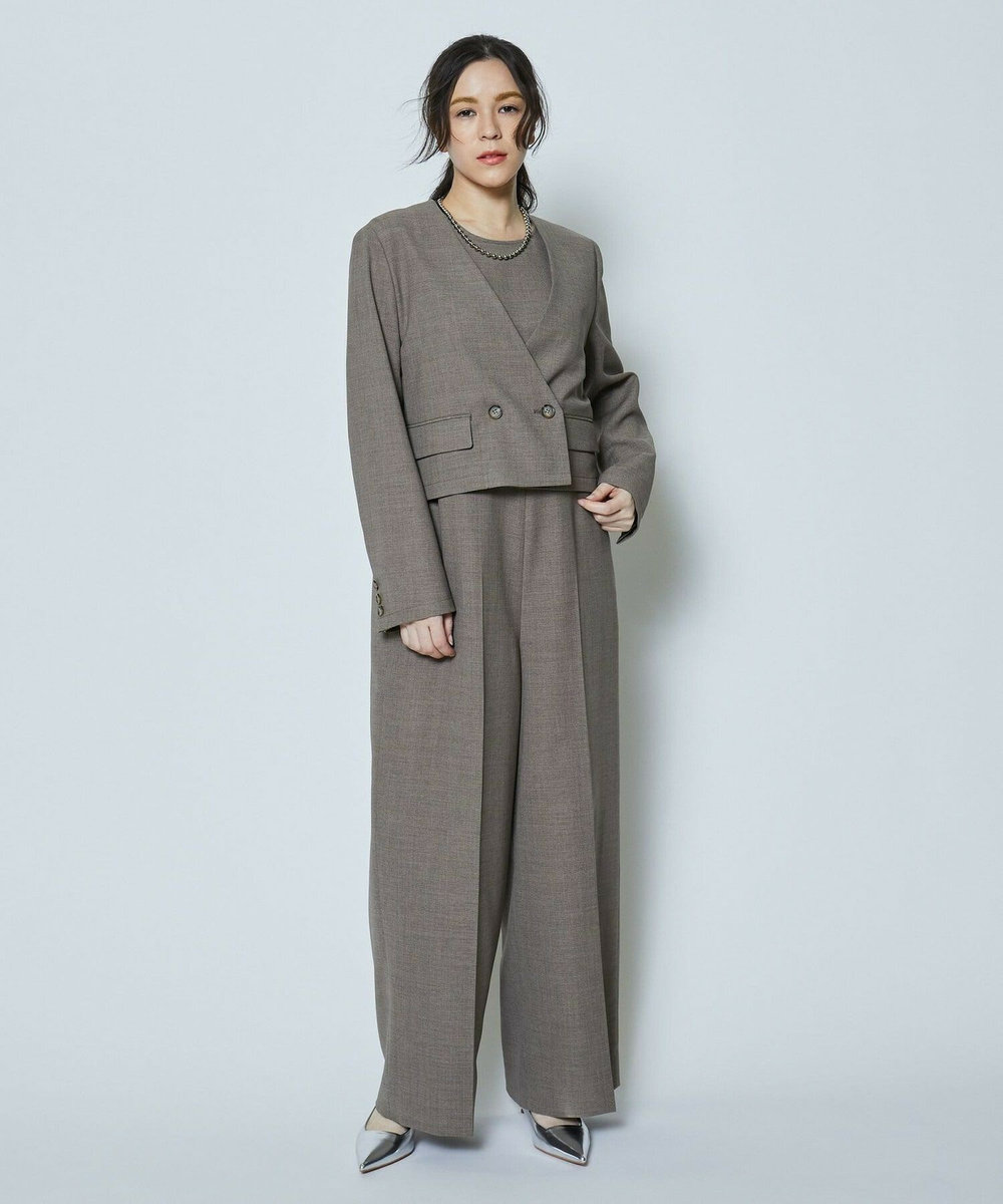 feerique 麻調メッシュノーカラーショートジャケット ベージュ