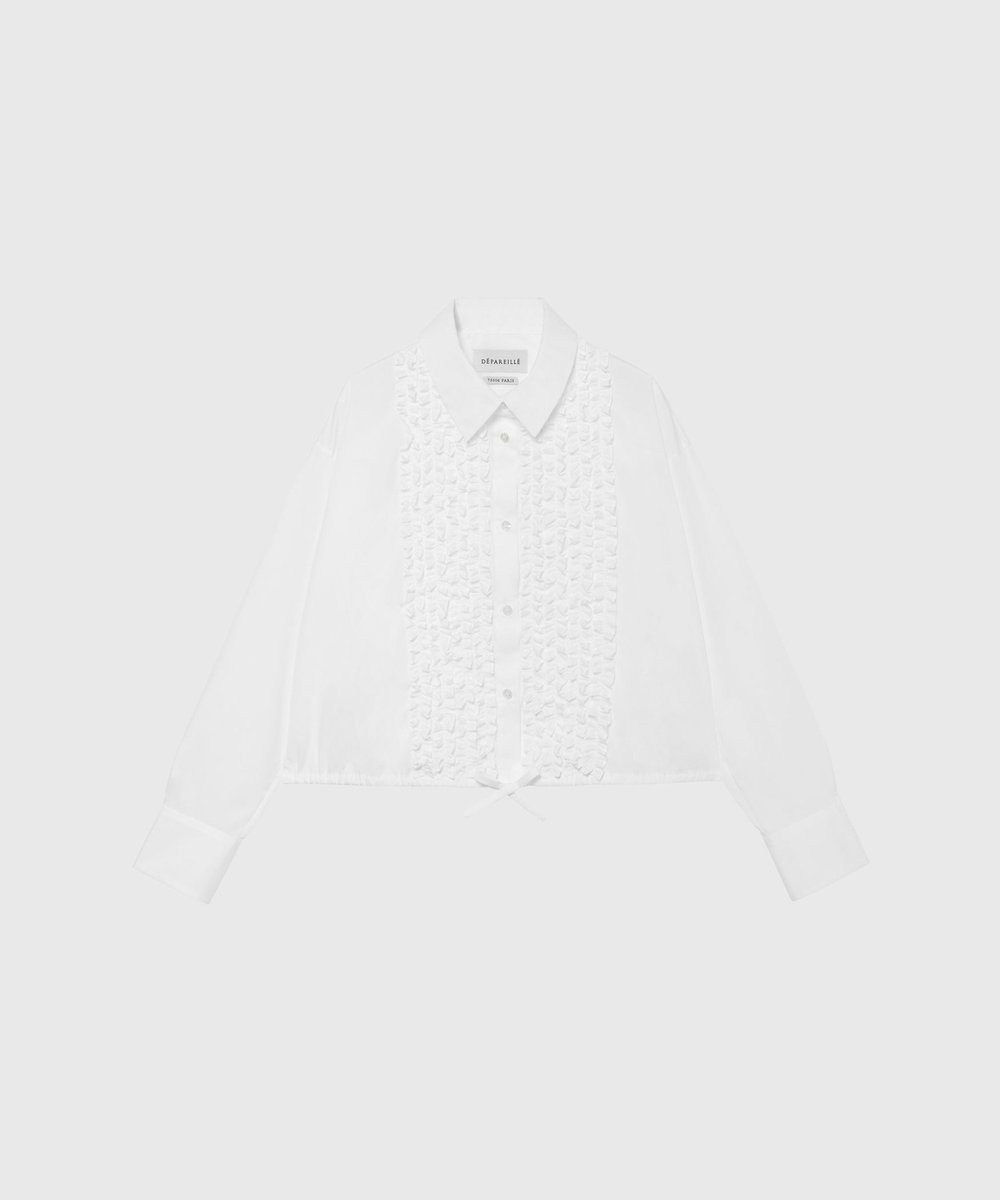 DÉPAREILLÉ COTTON TYPEWRITER FRILL SHIRT / コットンタイプライターフリルシャツ ホワイト