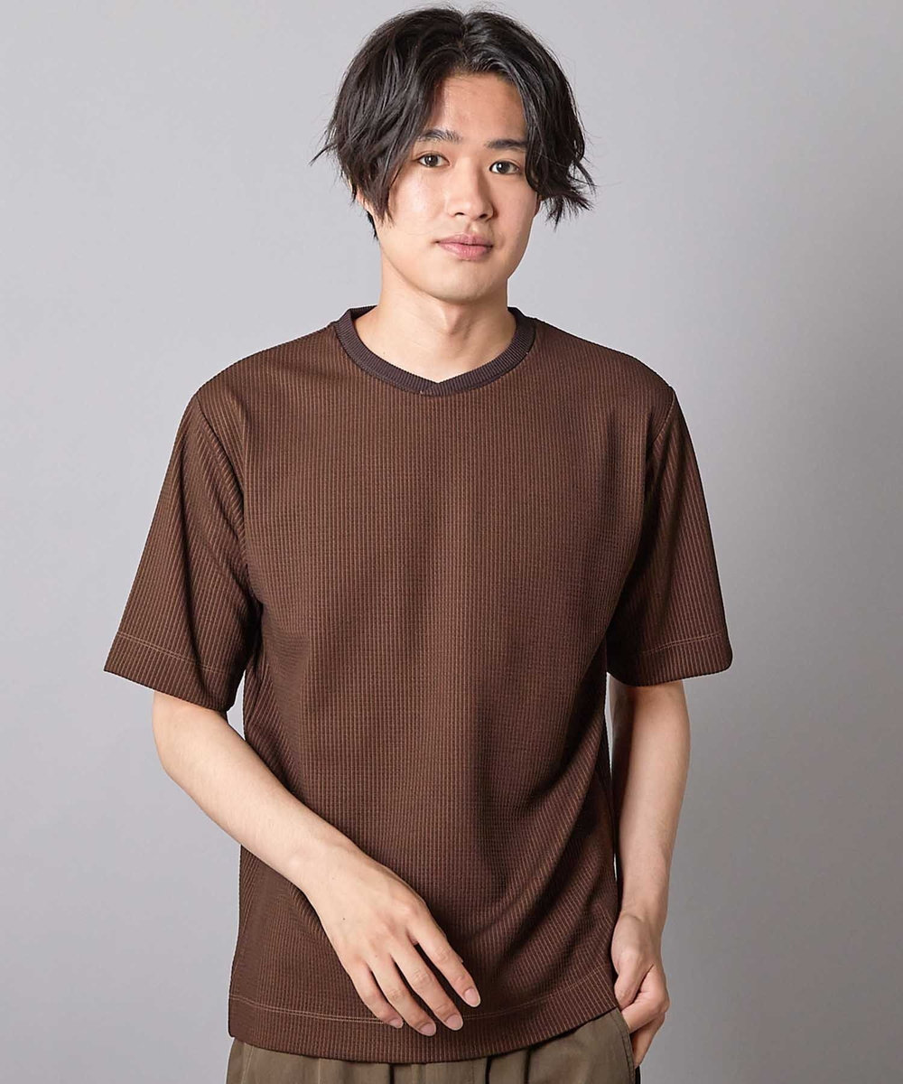 UNION STATION ジャガードストライプTシャツ ブラウン