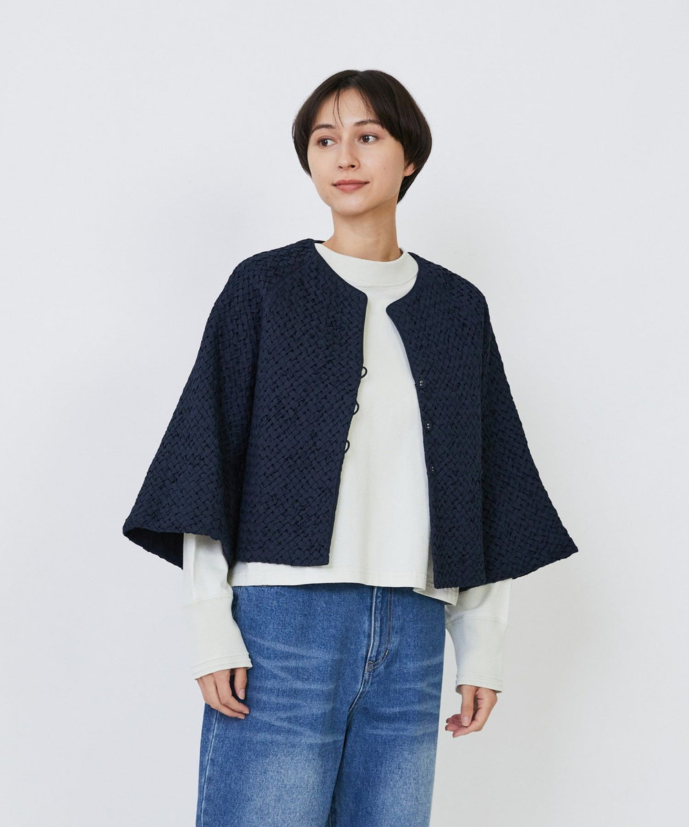 LOISIR インドコットンポプリンハンドスモッキングブラウスジャケット ブラック