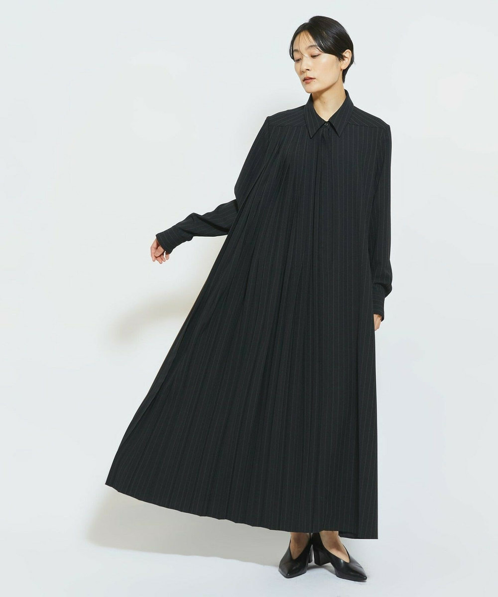 MOGA Collection MOGA Collection ストライプアシンメトリープリーツワンピース ブラック