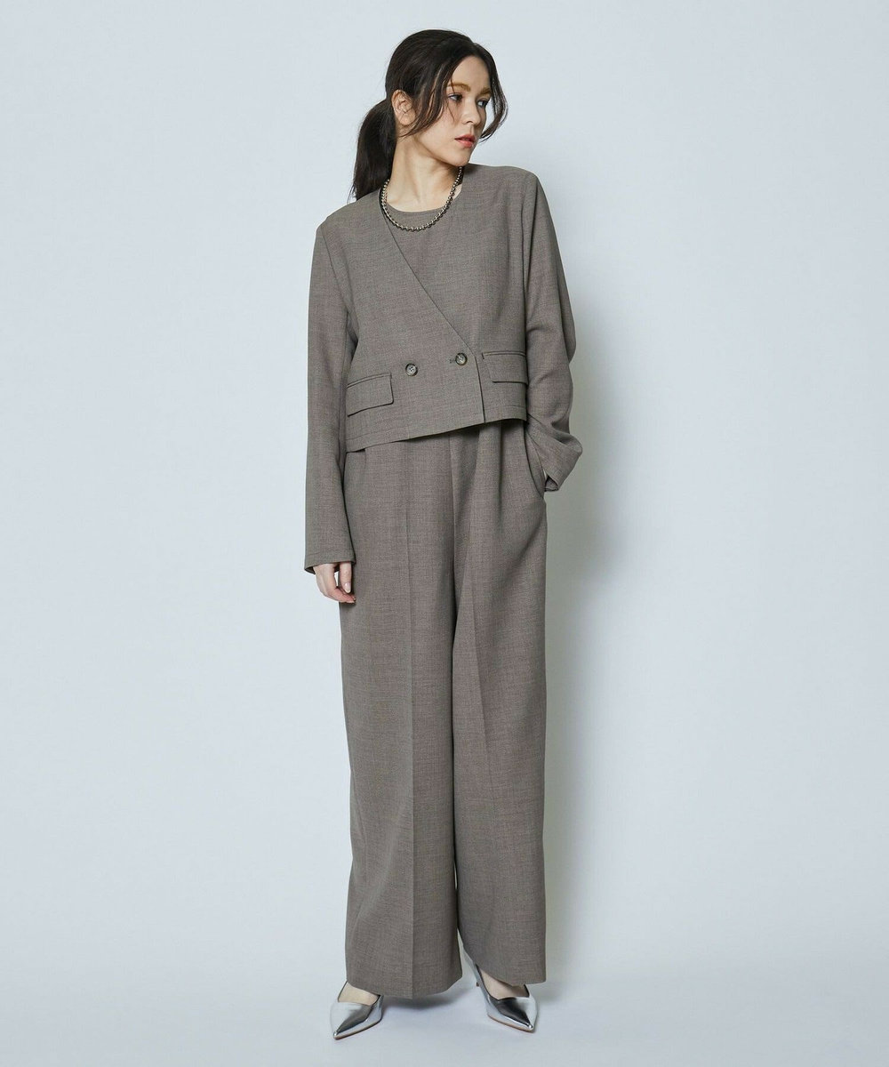 feerique 麻調メッシュノーカラーショートジャケット ベージュ