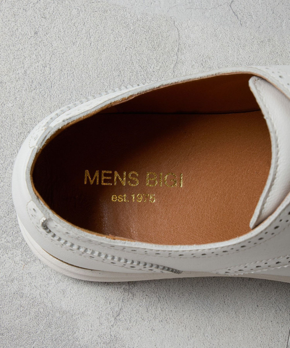 MEN'S BIGI リアルレザーウイングチップスニーカー ホワイト