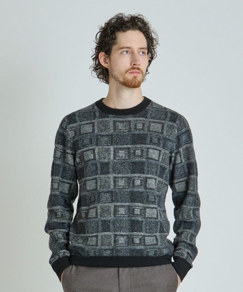 MEN'S BIGI リンクスジャカード クルーネックニット ブラック
