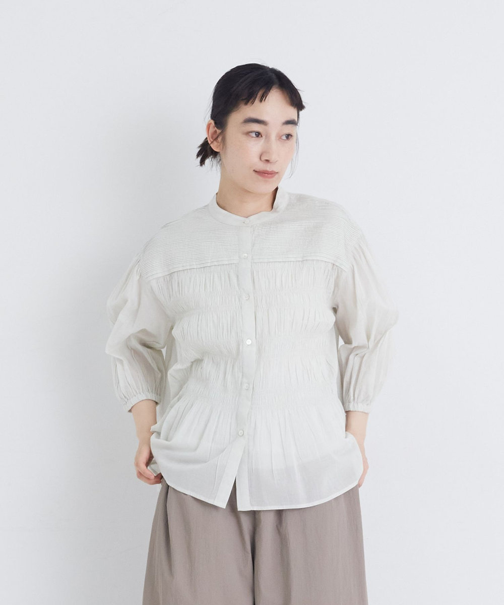 congés payés ADIEU TRISTESSE 【FAVE】インドコットンシャーリングブラウス ライトグレー