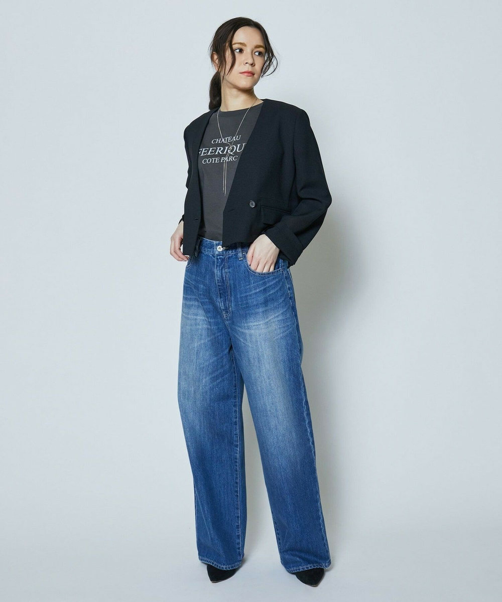 feerique 麻調メッシュノーカラーショートジャケット ブラック