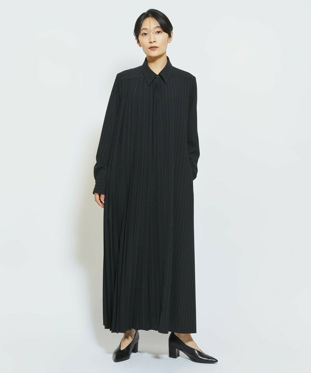 MOGA Collection MOGA Collection ストライプアシンメトリープリーツワンピース ブラック