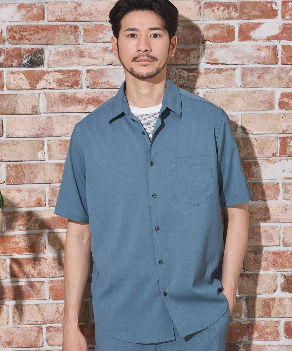 UNION STATION ストレッチカチオン半袖シャツ ライトブルー