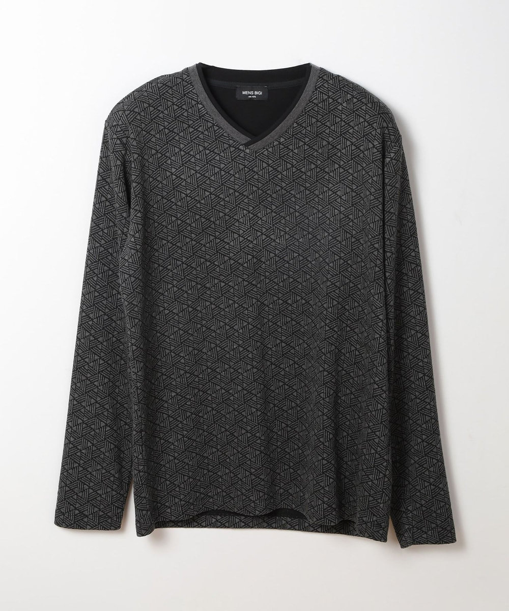 MEN'S BIGI フクレジャカードロングＴシャツ チャコールグレー