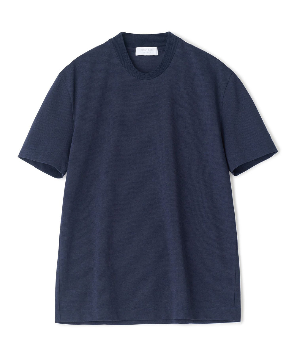 MEN'S BIGI 東レPrimeflex 麻調ドットメッシュ クルーネックTシャツ＜吸水速乾/通気性＞ ネイビー
