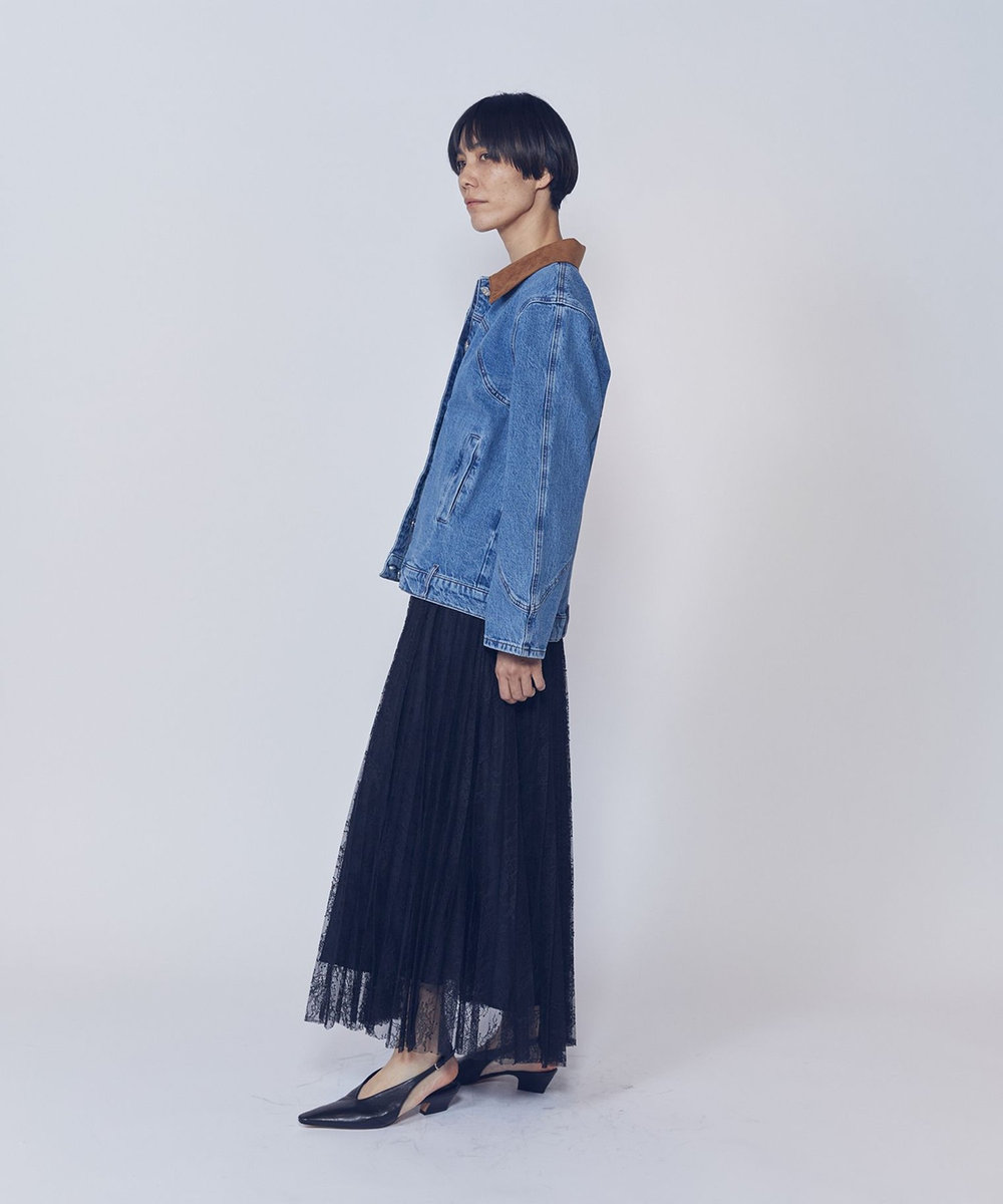 1er Arrondissement レースアコーディオンスカート ブラック