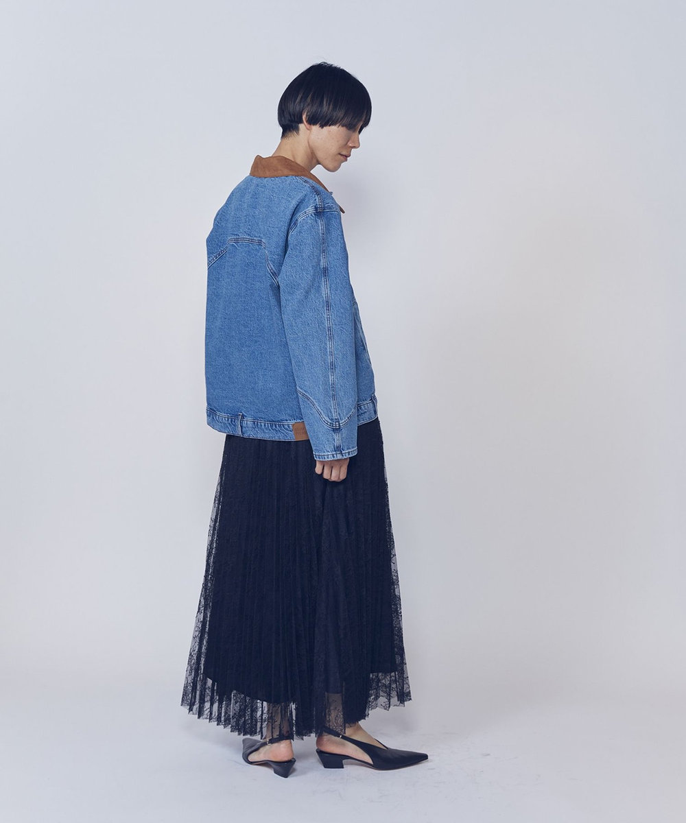 1er Arrondissement レースアコーディオンスカート ブラック