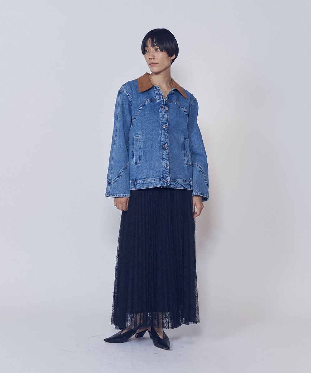 1er Arrondissement レースアコーディオンスカート ブラック