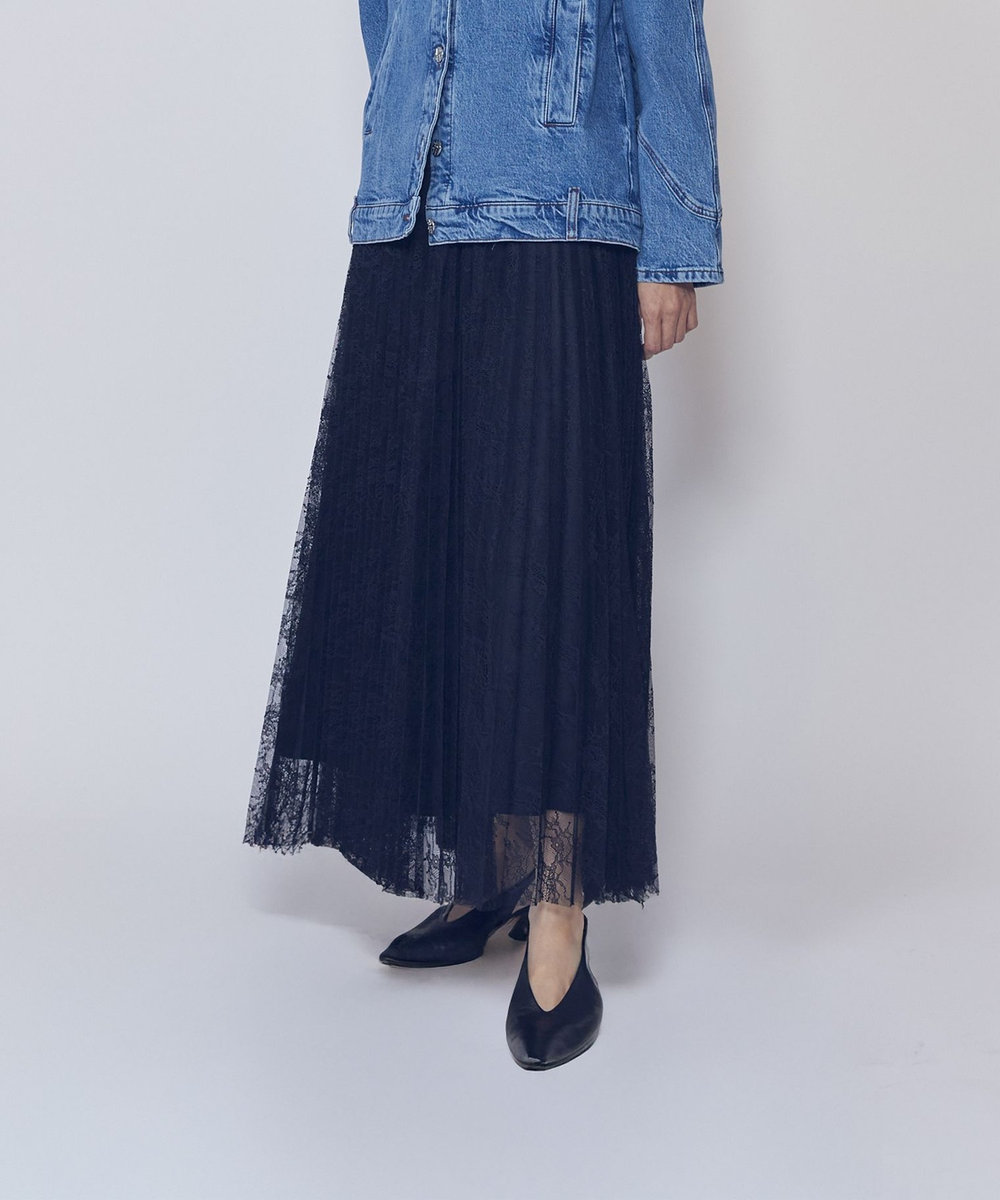 1er Arrondissement レースアコーディオンスカート ブラック