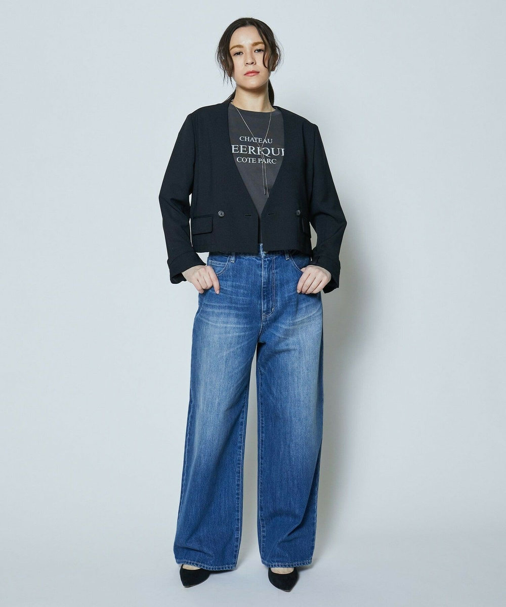 feerique 麻調メッシュノーカラーショートジャケット ブラック