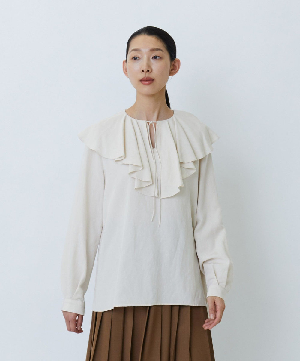 LOISIR レーヨンリネンラッフルカラーブラウス アイボリー