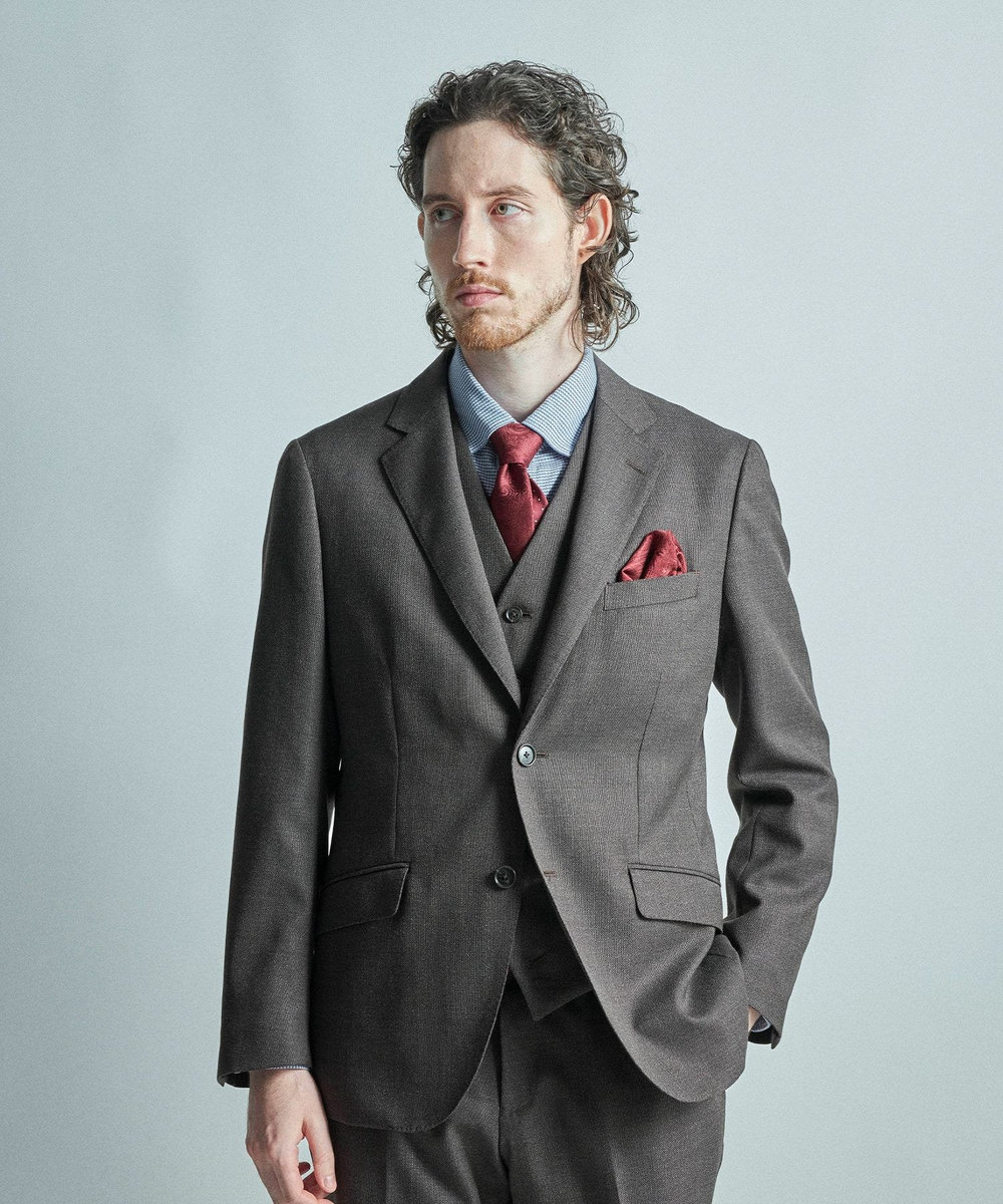 MEN'S BIGI ミックスヤーン/ホップサックテーラードジャケット ブラウン