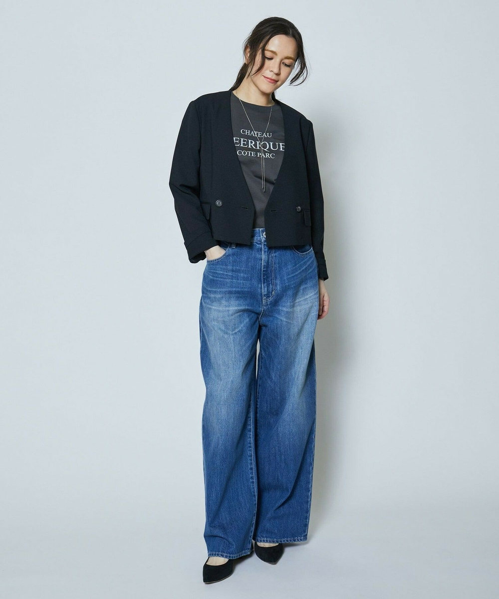 feerique 麻調メッシュノーカラーショートジャケット ブラック