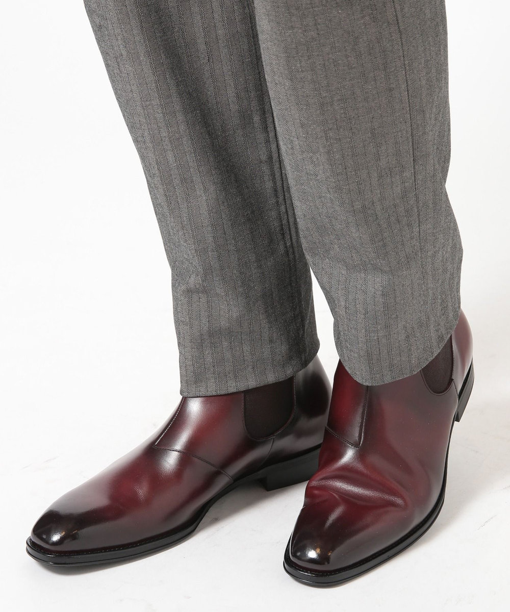 MEN'S BIGI サイドゴアリアルレザーショートブーツ ボルドー